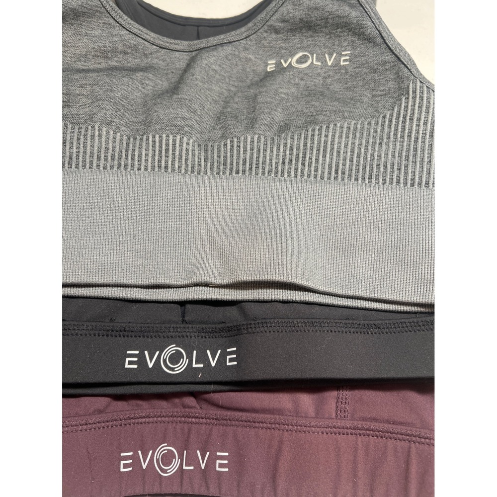 Evolve Womens Sports Bra‎ Bundle 3 Pack Grey Black Plum Purple Size Medium